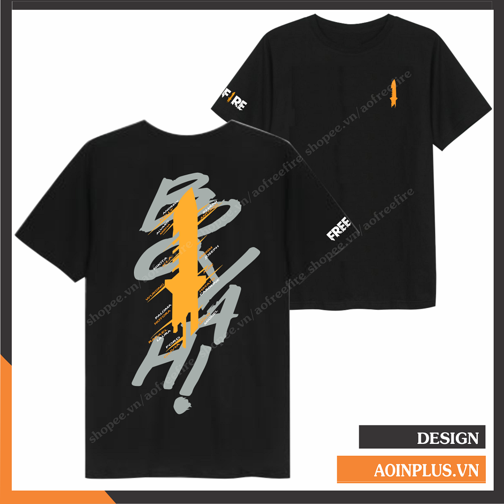 Áo Free Fire Booyah Cổ Tròn Màu Đen Hình In Sắc Nét