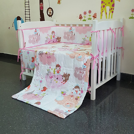 Bộ quây cũi và ga vải xe lửa trắng kt 70x120