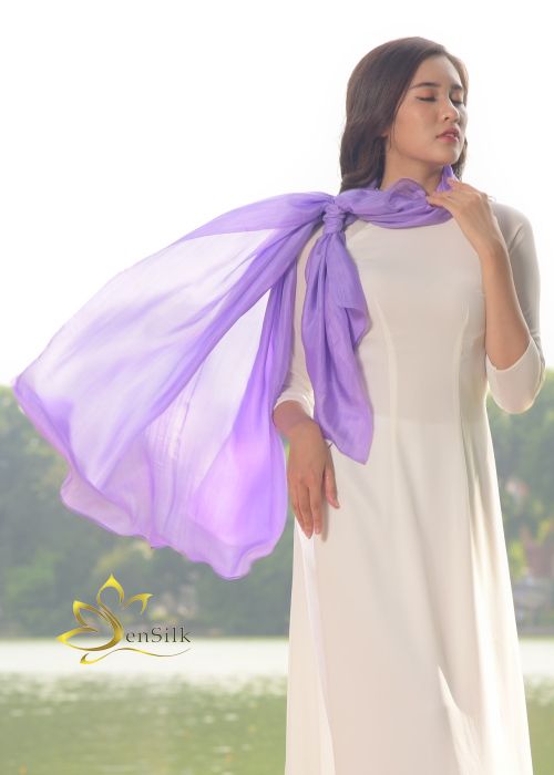 Khăn Choàng Lụa Nha Xá Tím SenSilk Women Gift