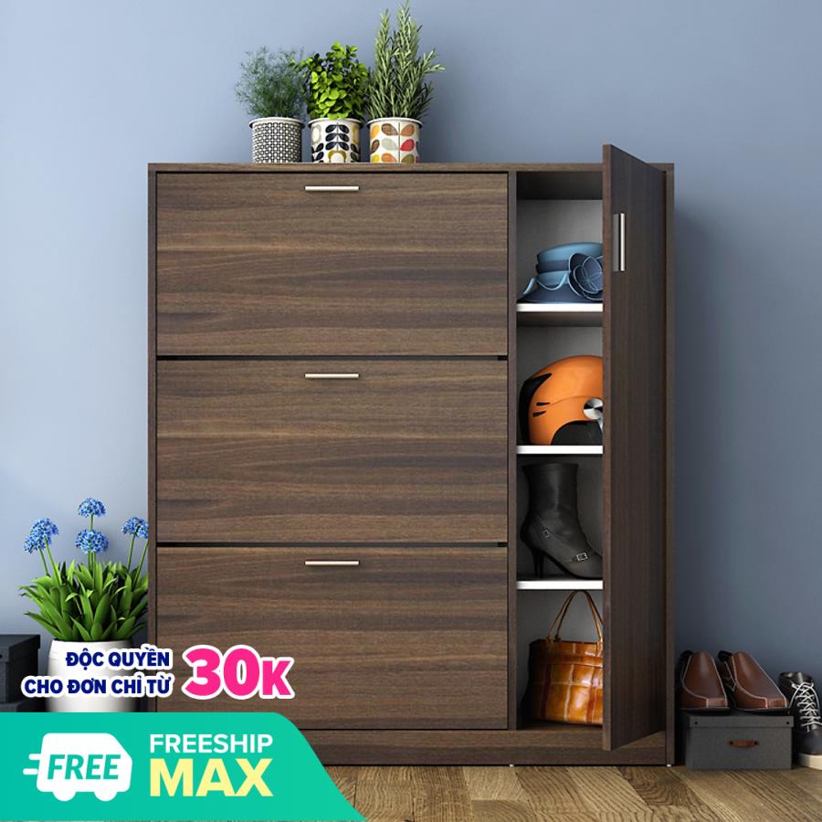 Tủ Gỗ Đựng Giày Thông Minh A88 - 4 cánh vân óc chó , tủ để dày dép gỗ , tủ gỗ thông minh