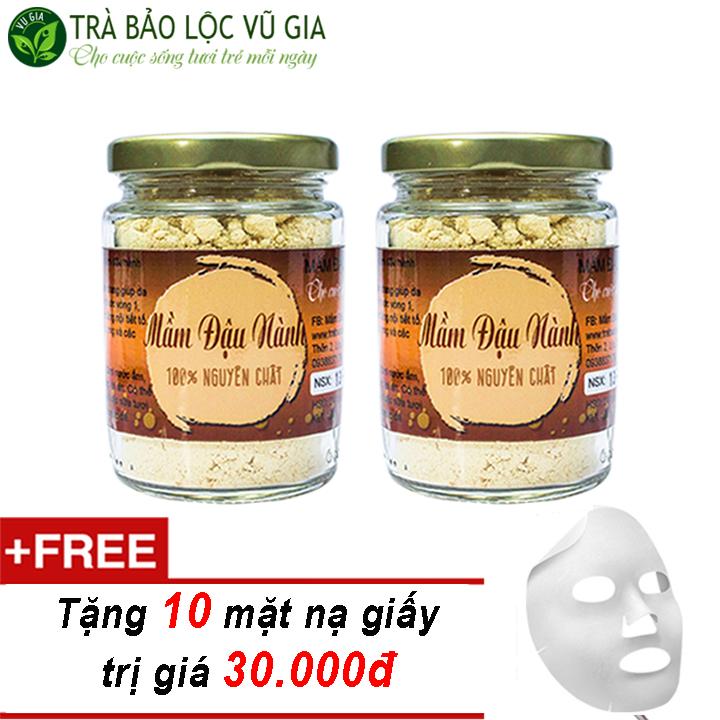Combo 2 Mầm Đậu Nành Nguyên Chất Vũ Gia (100g/hũ) + Tặng 10 Mặt nạ giấy đắp mặt - Tẩy tế bào chết, se khít lỗ chân lông, xóa mờ thâm nám tàn nhang - Đã được kiểm nghiệm y tế