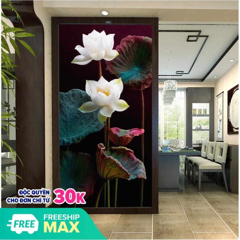 Tranh treo tường hoa sen trắng hiện đại in trên canvas có khung, trang trí phòng khách, phòng ngủ (#10011595)