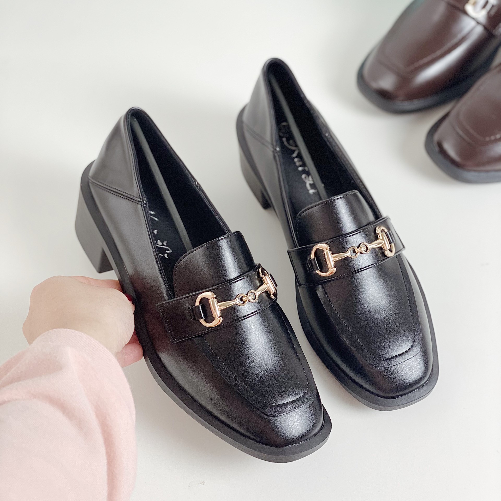 Giày Nữ Moccasin Loafer Moca Basic Da Mềm Fullbox 5cm Màu Đen Nâu