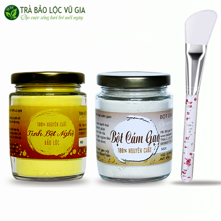 Combo Tinh Bột Nghệ + Bột Cám Gạo - Nguyên Chất Vũ Gia (100gr/hũ) + Tặng Cọ Quét Mặt Nạ Silicon Cao Cấp - Hỗ trợ dạ dày tiêu hóa làm đẹp dưỡng da xóa mờ tàn nhang thâm nám - Đã được kiểm nghiệm y tế