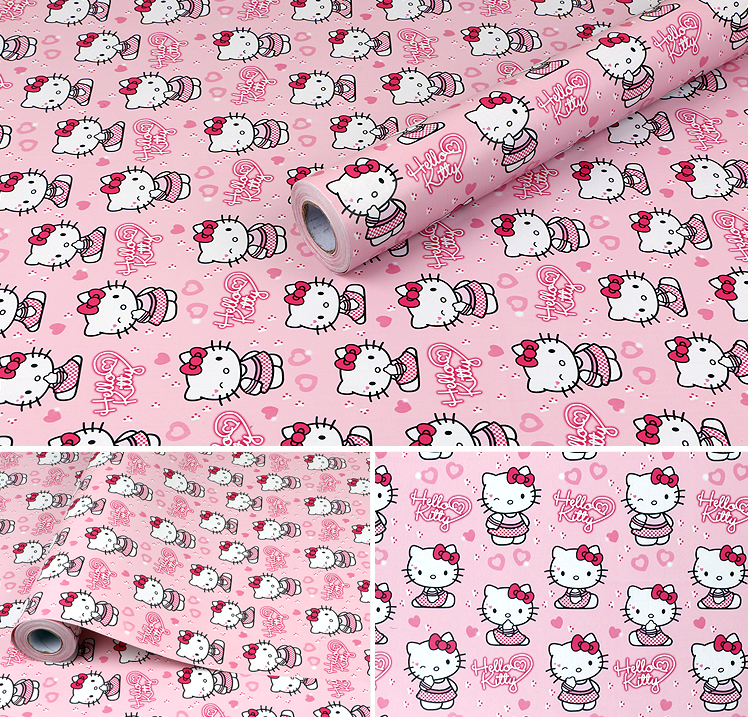 Cuộn 5m x 0.45m decal giấy dán tường kitty dễ thương keo sẵn bóc dán a076