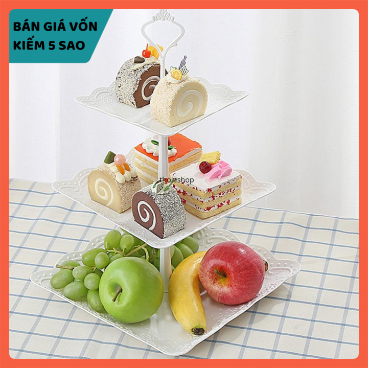 Khay đựng trái cây bánh 3 tầng vuông - Khay đựng trái cây - Khay đựng trái cây để bàn