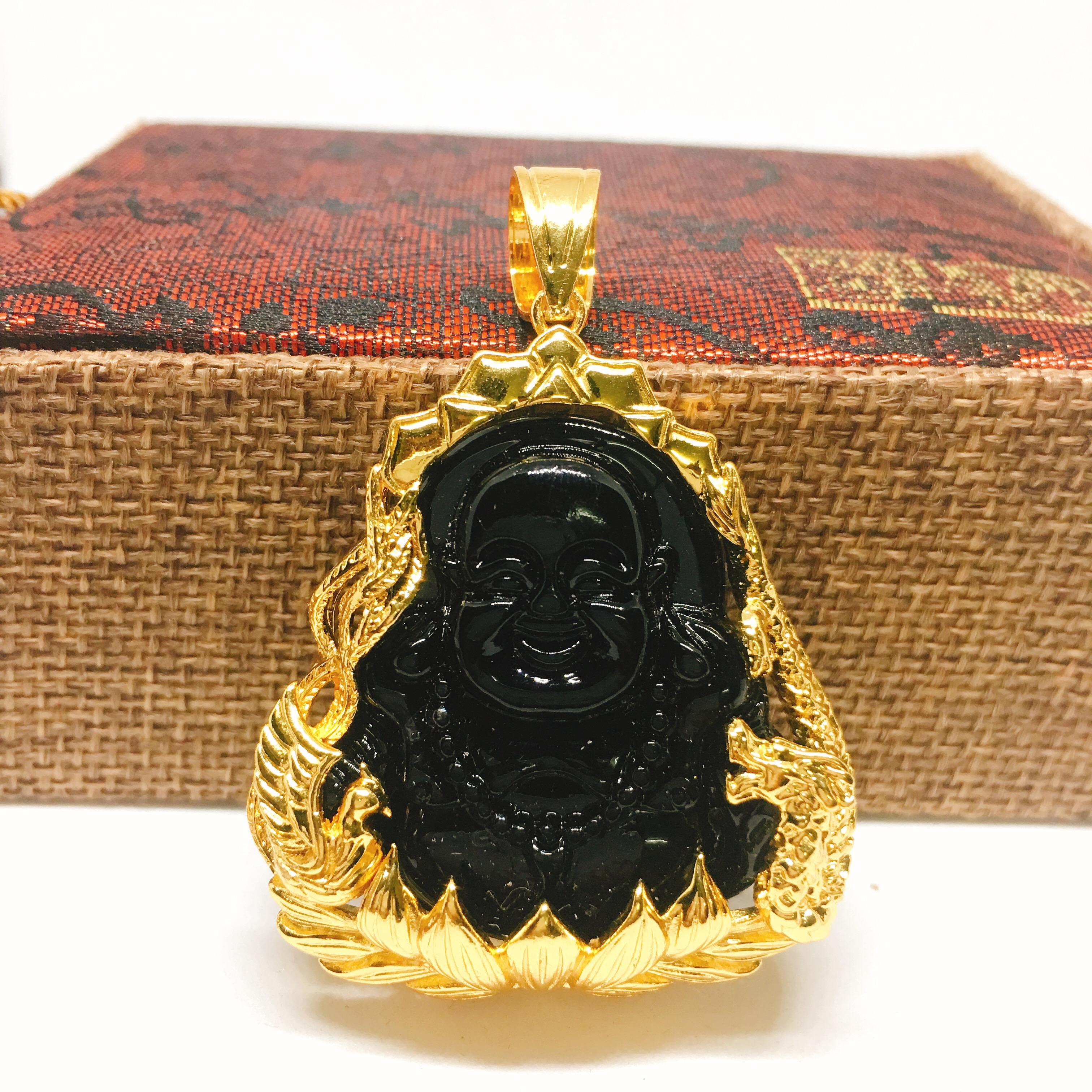 Mặt dây chuyền bạc Thái mạ vàng Di lạc Rồng Phượng, mặt vòng cổ phong thủy, mặt dây chuyền vàng ( màu vàng)