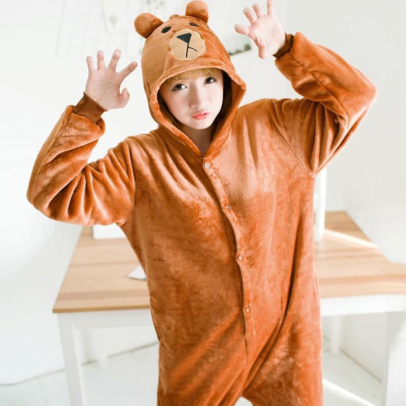 Bộ đồ lông mịn hình thú gấu nâu Brown