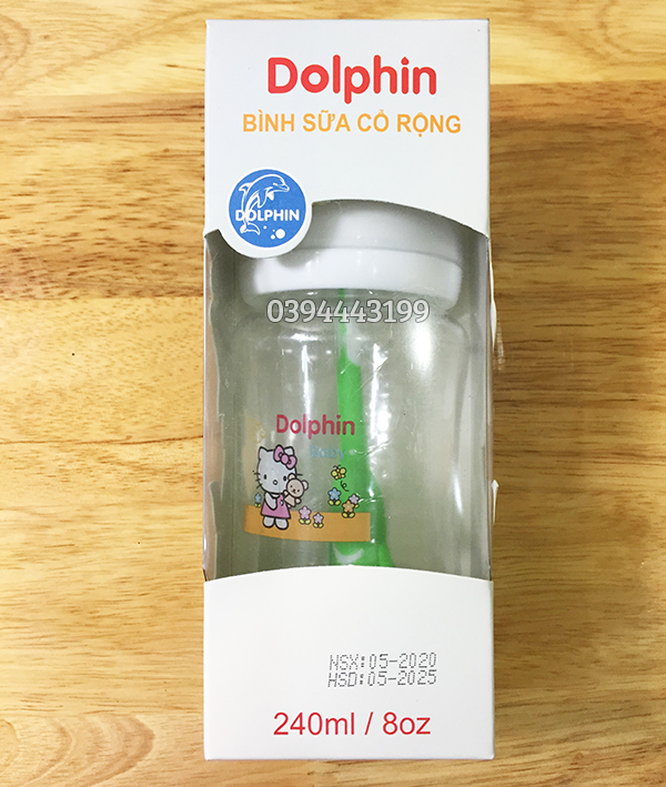 [Tặng 1 Núm Ty] Bình Sữa Cổ Rộng 240ml Dolphin - DP054