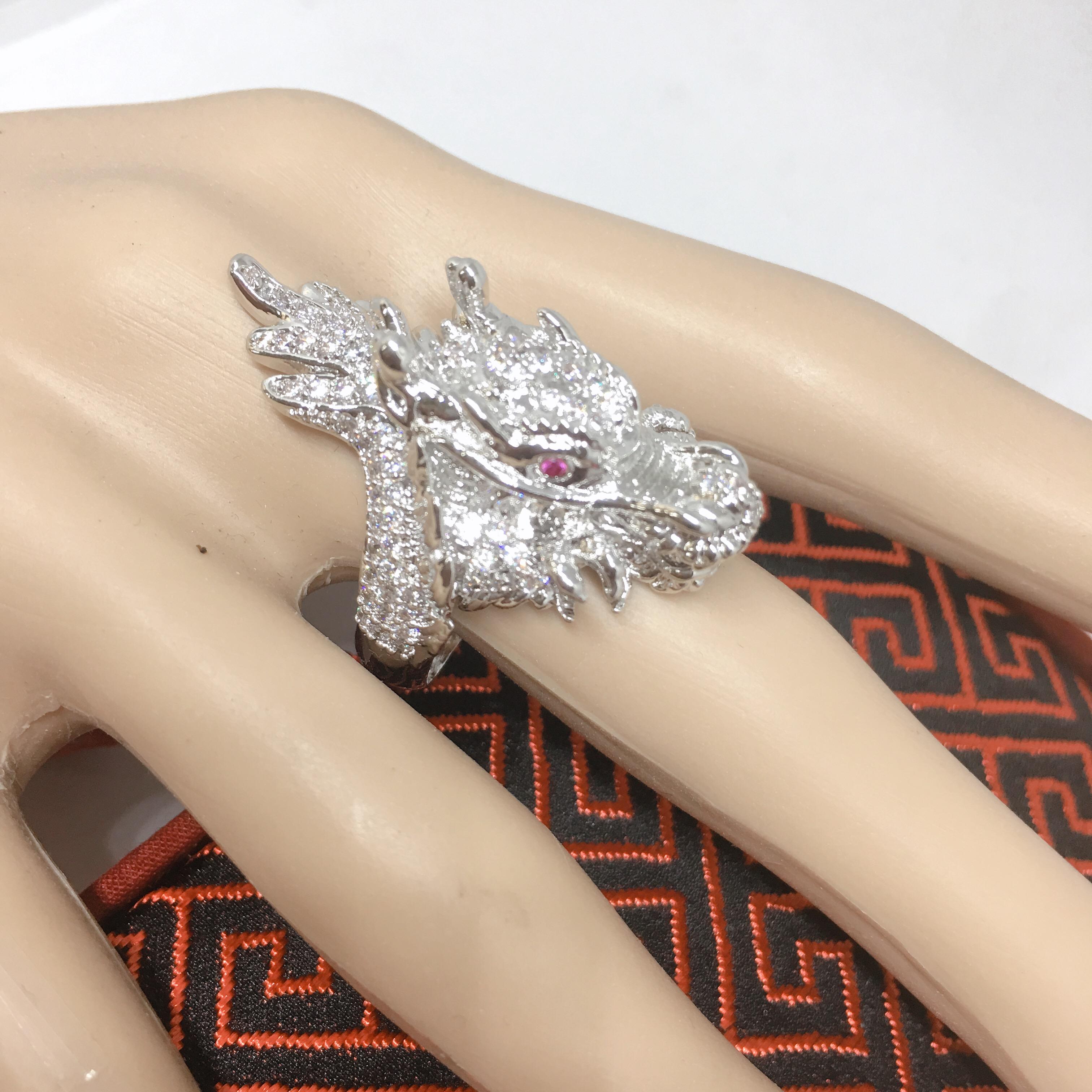 Nhẫn Thiên Long Đính Đá Vip Bạc Thái, Nhẫn Bạc Ý, Nhẫn Phong Thủy ( Màu Bạc)