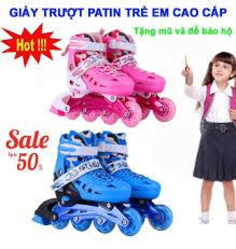 Phân phối Giày Patin trẻ em tặng mũ và đồ bảo hộ (5 đến 14 tuổi) ôm chân,giày patin bánh dọc - Giày Patin Trẻ Em cao cấp