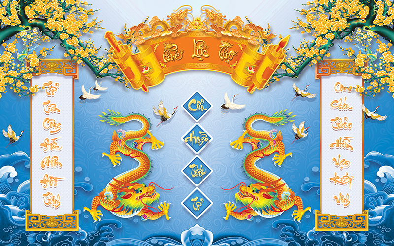 Tranh dán tường trang trí bàn thờ phòng thờ Cửu Huyền Thất Tổ CHTT003 loại cao cấp nhiều kích thước