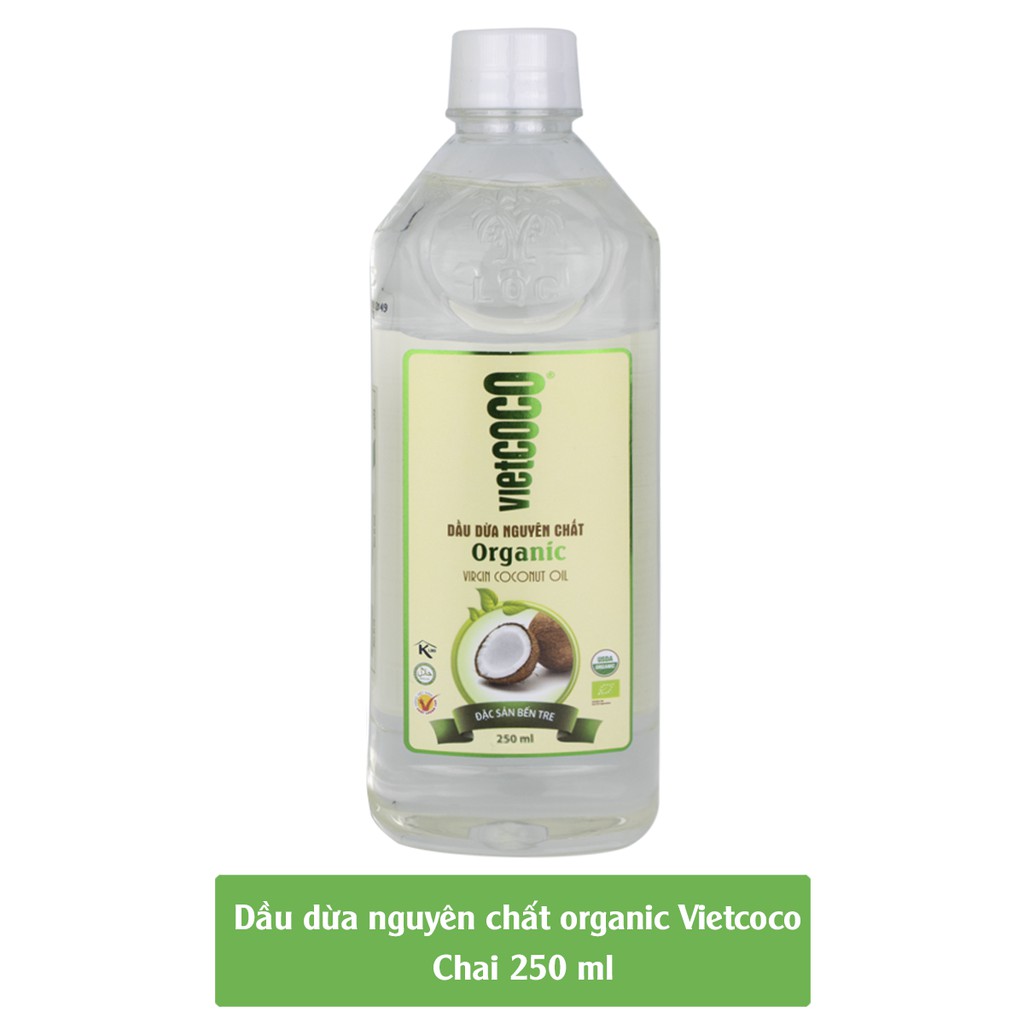 {CHAI PET 250ML} DẦU DỪA NGUYÊN CHẤT ÉP LẠNH ORGANIC VIETCOCO