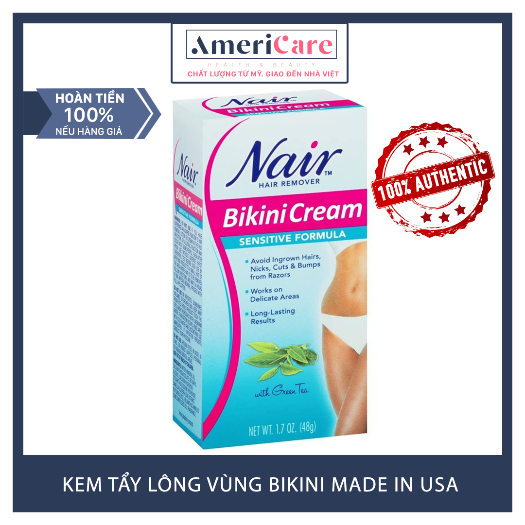 BILL MỸ] KEM TẨY LÔNG CHO VÙNG BIKINI NAIR (48g) - WAX LÔNG CÔNG THỨC TRÀ  XANH CHO DA NHẠY CẢM 