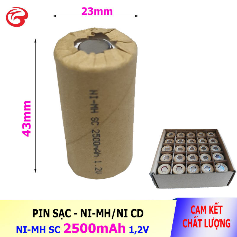 Pin SC 2500mAh 1,2V, Pin Ni-Mh dành cho thiết bị (máy khoan, robot hút bụi) - Bán buôn (Loại pin ngắn 43mm)