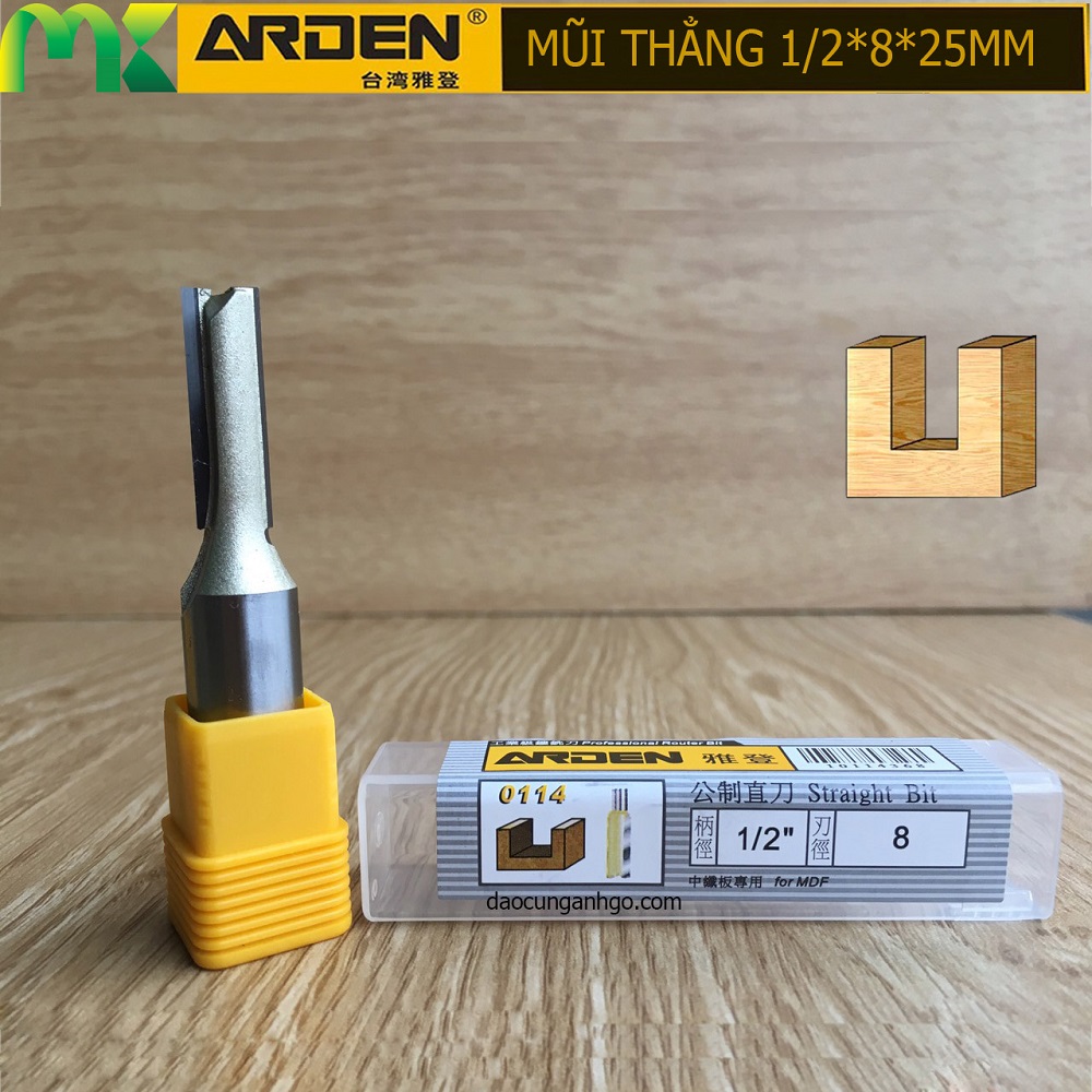 [HCM]ARDEN - Mũi phay gỗ 1/2*8*25mm Cốt 12.7mm