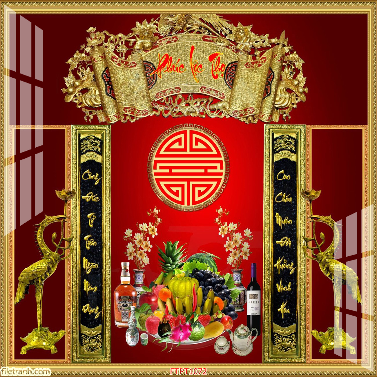 Tranh bóng kiếng treo tường trang trí bàn thờ phòng thờ Cửu Huyền Thất Tổ BKCHTT1072 vuông nhiều KT