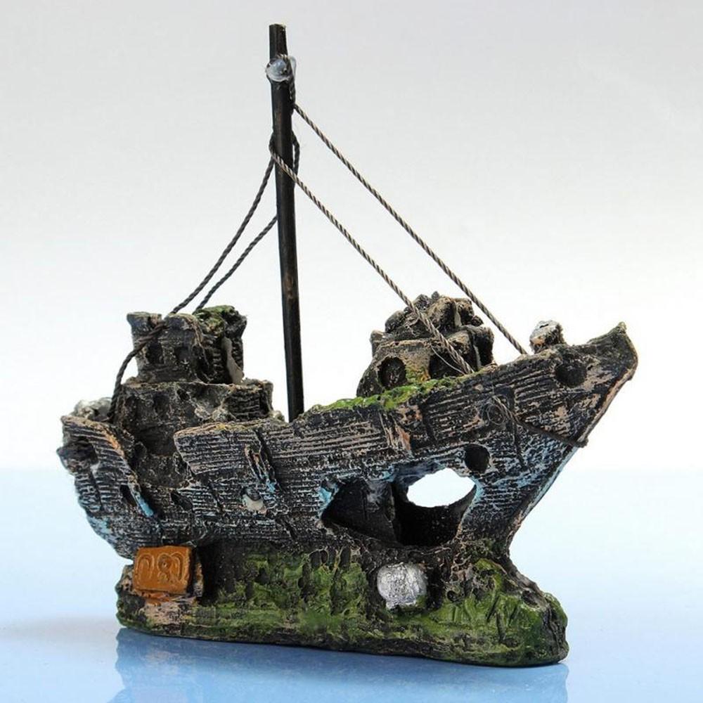 Mui tàu đắm giả 11cm13cm trang trí bể cá