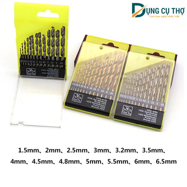 Bộ 13 mũi khoan thép HSS mạ titan