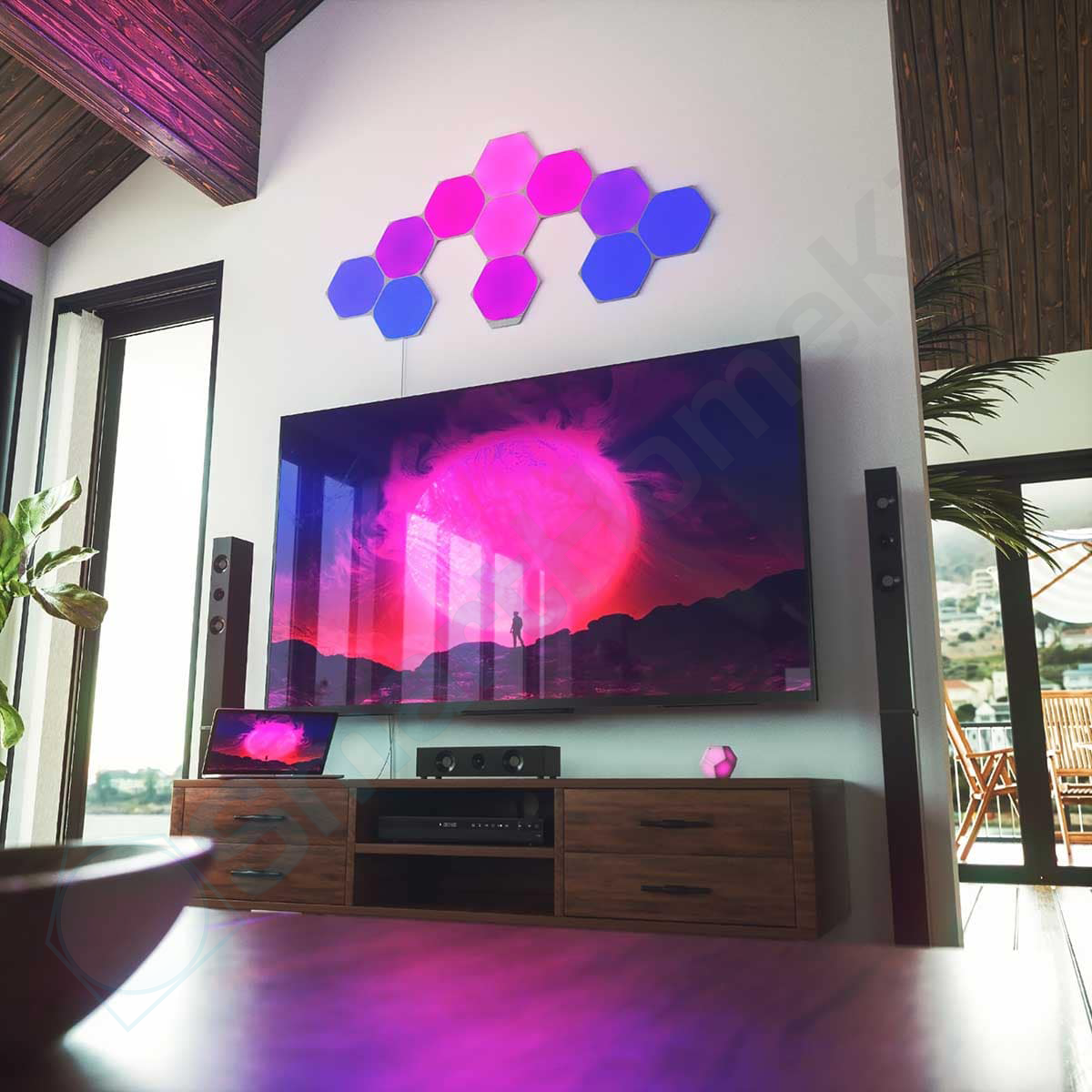 Đèn thông minh Nanoleaf Shapes Hexagon Starter Kit 9 miếng lục giác | Đồng bộ ánh sáng theo màn hình Hàng Chính Hãng Bảo hành 2 Năm