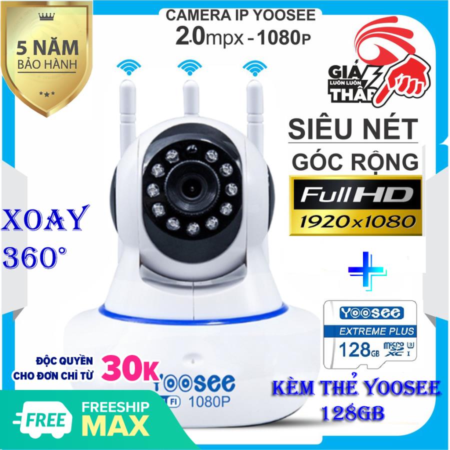 >> BÁO GIÁ CAMERA YOOSEE WIFI 3 RÂU 2.0 - HỖ TRỢ TIẾNG VIỆT 2019 ĐỘ PHÂN GIẢI FULL HD 2.0MP 1920X1080P KHÔNG DÂYCAMERA TR | Shopee Lazada Sendo Tiki mới nhất 50 (KÈM thẻ nhớ Cty CHUẨN 128 GB BẢO HÀNH 5 Năm) Camera IP Wifi Yoosee 3 Râu 2.0 MP FULL HD , xoay 360 độ , CAMERA Không Dây Phiên Bản 2019 , Tích hợp cảm biến hồng ngoại , ghi âm giọng nói , lưu trữ video