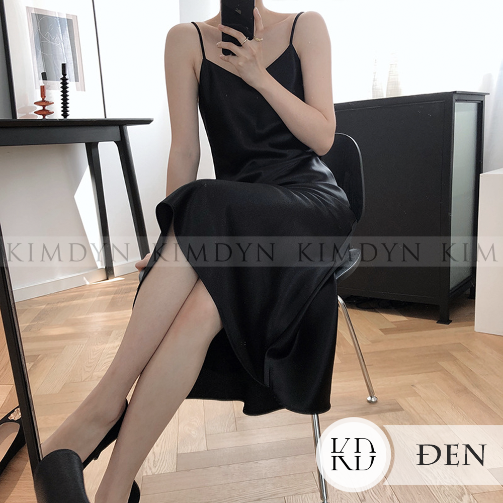 Đầm hai dây lụa satin cổ chữ V sang trọng KimDyn [KDD19]