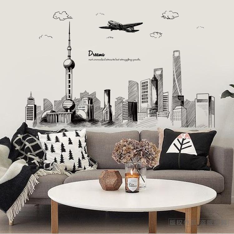 Sticker Tranh Dán Tường, Decal dán tường kết hợp Bầu trời đêm Dubai XH5206+xc9001+xc9002