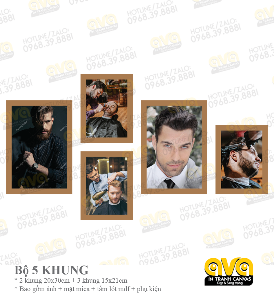 Bộ 5 khung ảnh tạo mẫu tóc nam treo tường đẹp và sang trọng