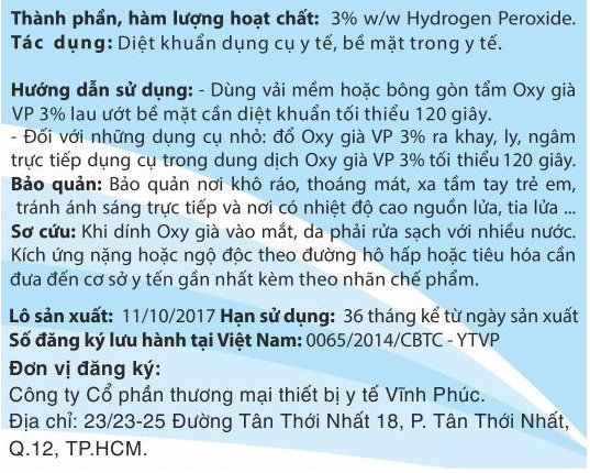 Combo 4 Chai Oxy Già Vĩnh Phúc 3% Dung Dịch Sát Khuẩn Vết Thương 60ml
