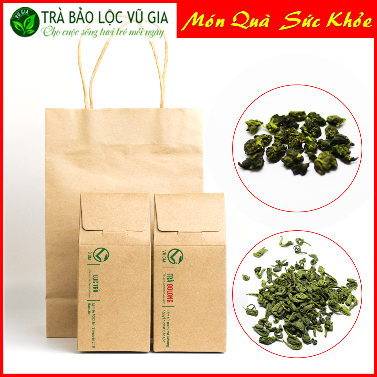 [ HỘP QUÀ TẾT] Combo Trà Oolong Nguyên Chất Bảo Lộc Vũ Gia 100g + Lục Trà xanh ( Trà Xanh) Nguyên Chất Vũ Gia 100g