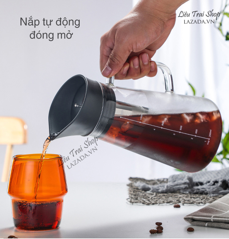 Bình pha cà phê cold brew bình pha cafe lạnh bình pha trà bình nước thuỷ tinh nắp tự động
