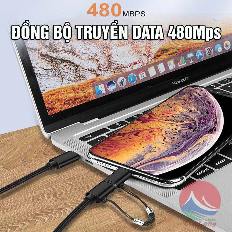 Cáp Sạc Nhanh PD Type-C Lightning Đa Năng 2 Trong 1 Bọc Dù Cao Cấp cáp usb-c android samsun xiaom iPhon XR XS 11 12 13 14 Pro Max CuuLongstore