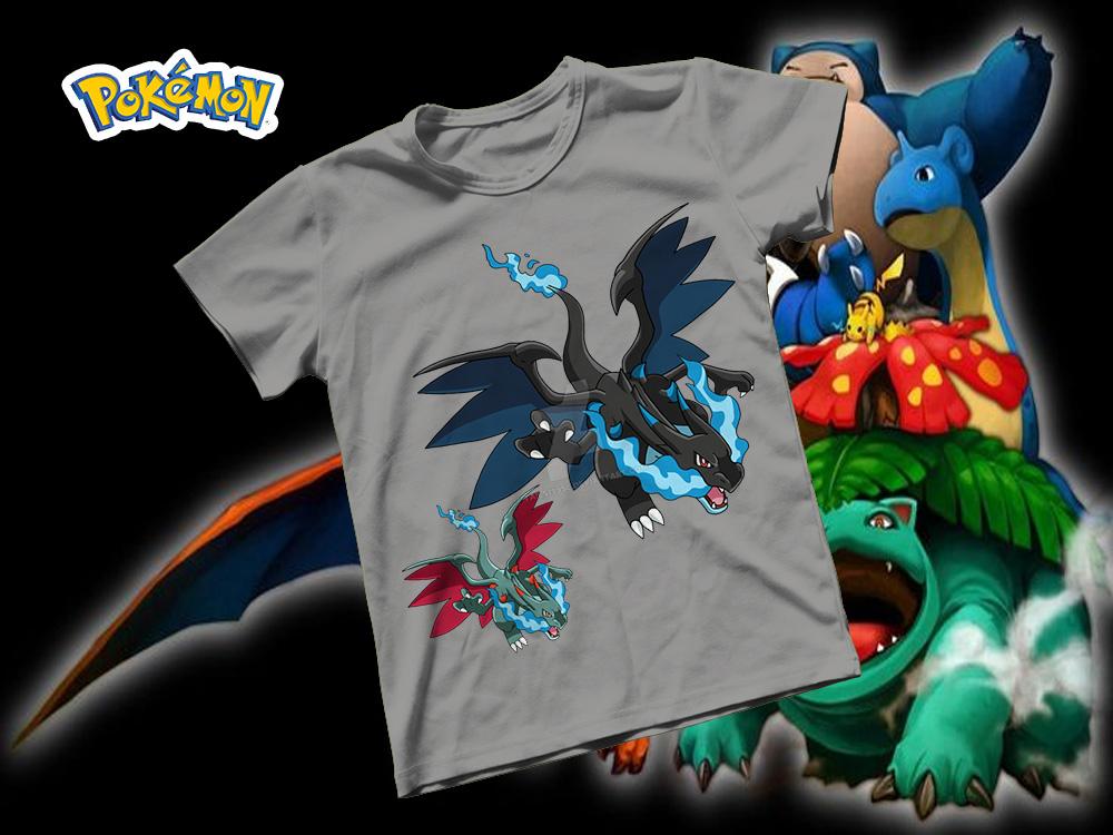 Áo thun Cotton Unisex - Anime - Pókemon - Lizardon Mega X