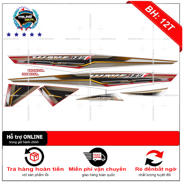 Tem rời xe wave 125i trắng đỏ