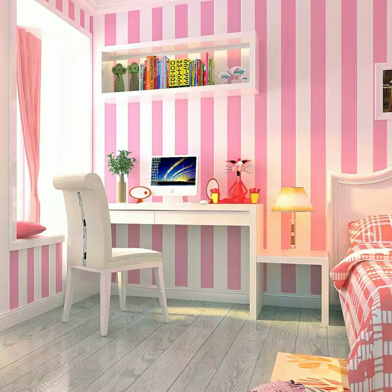 CUỘN 10M X 0.45M DECAL GIẤY DÁN TƯỜNG SỌC TRẮNG HỒNG KEO SẴN BÓC DÁN AA137