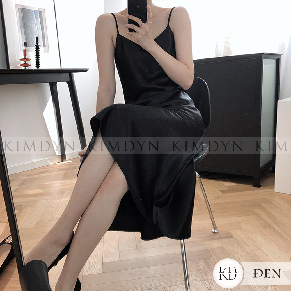 Đầm hai dây lụa satin cổ chữ V sang trọng KimDyn [KDD19]