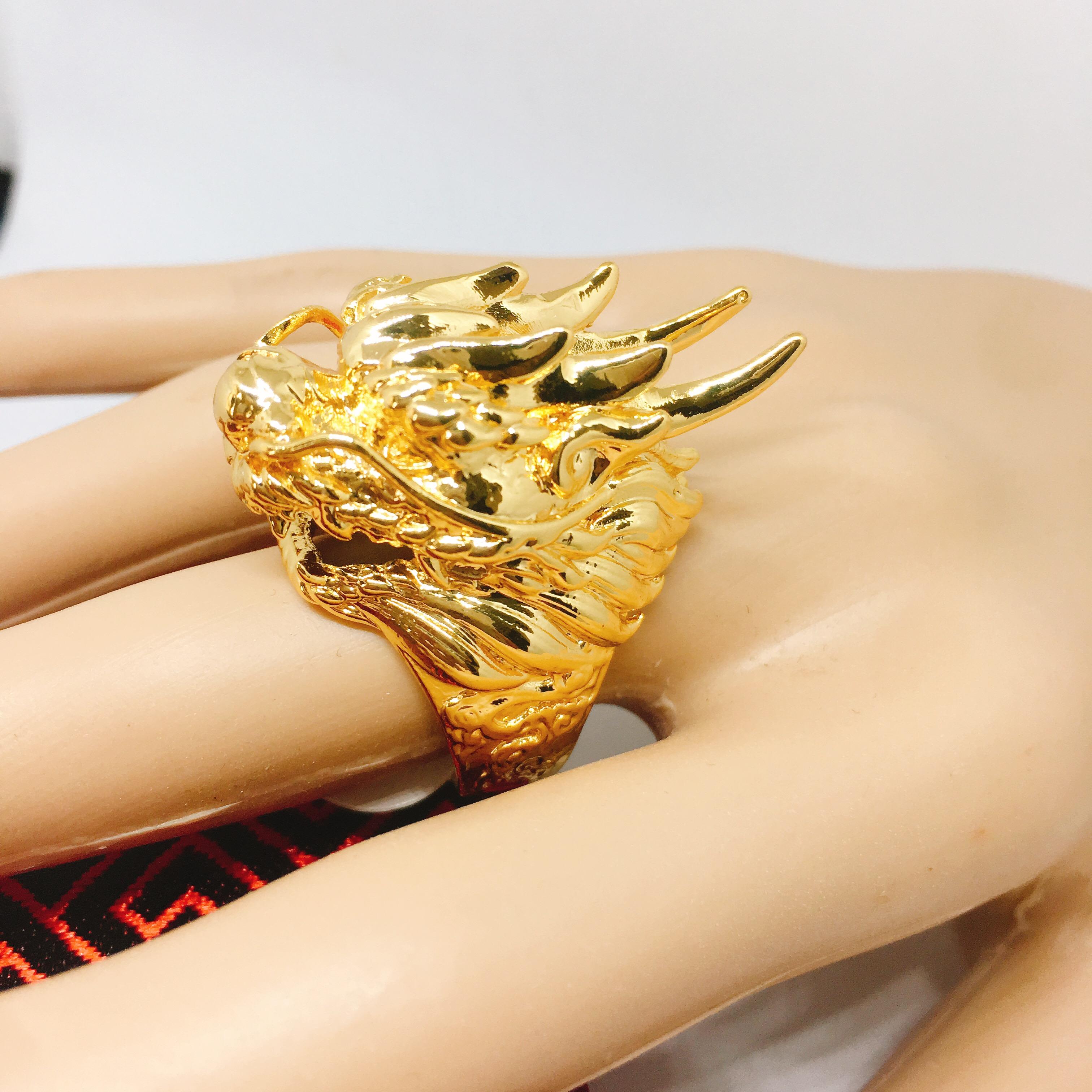 Nhẫn Rồng Bạc Thái Đính Đá Cao Cấp Bền Màu Vĩnh Cửu MS02 ( Màu Vàng)