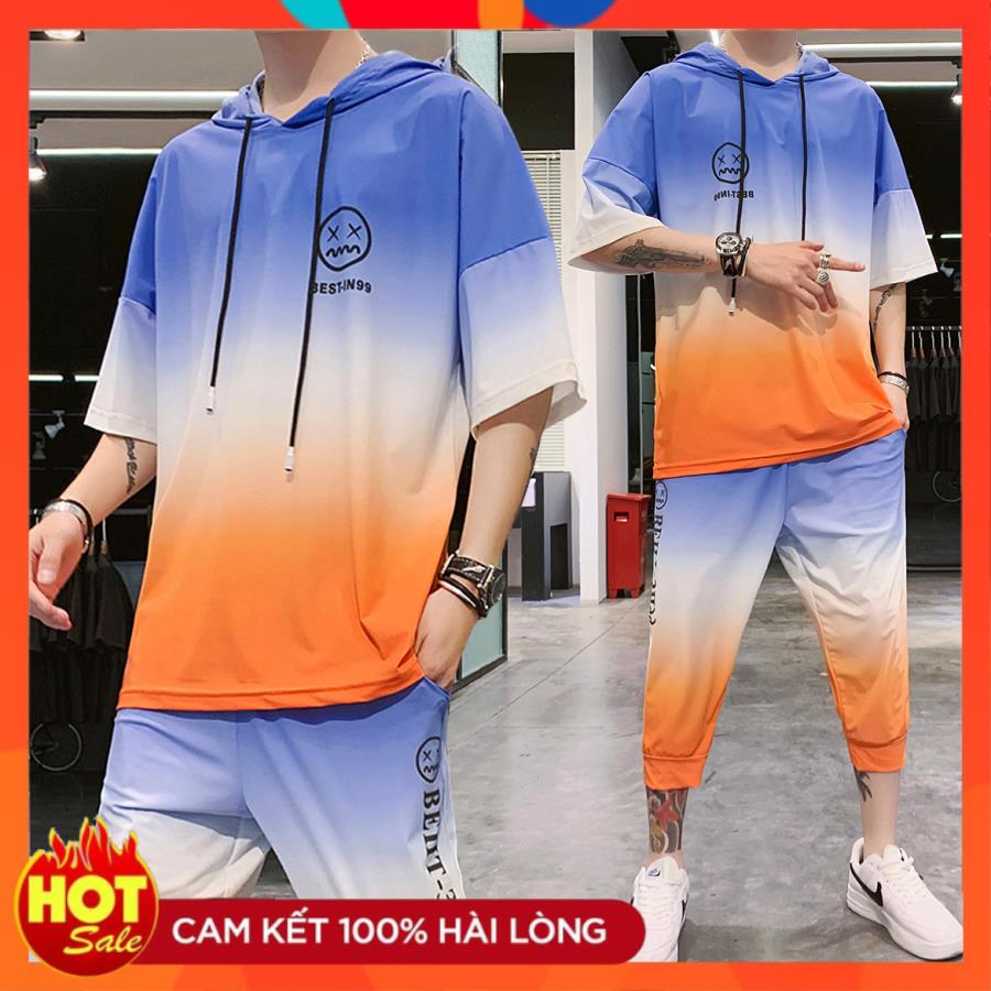 [ Hoàn Tiền 15% ] Bộ Quần Áo Nam Ngắn Tay Có Mũ Phối Quần Lửng Họa Tiết Loang Màu Sành Điệu Phá Cách Nổi Bật C-Chat QA NAM CC105