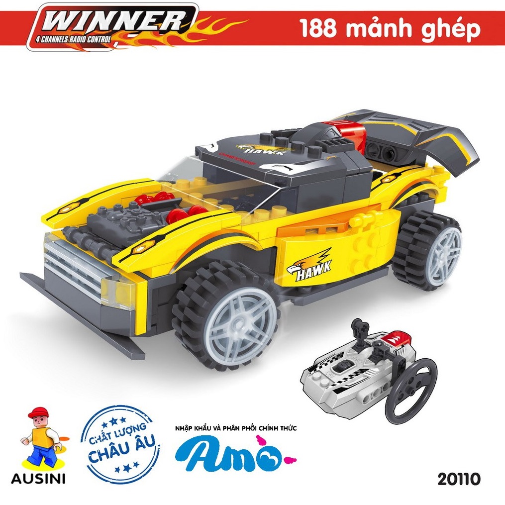 Đồ chơi lắp ráp xếp hình Ausini - Mô hình Xe đua điều khiển No. 20110 - 173 mảnh ghép (tặng kèm 3 pin AA + 3 pin AAA)