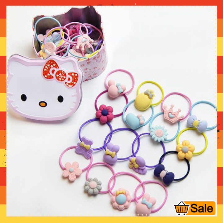 [HCM]Dây buộc tóc cho bé - Hộp 40 dây cột tóc đủ màu cho bé gái - Hộp dây cột tóc Hello Kitty đáng yêu cho bé gái - Thun cột tóc thời trang trẻ em [GIÁ SỈ]