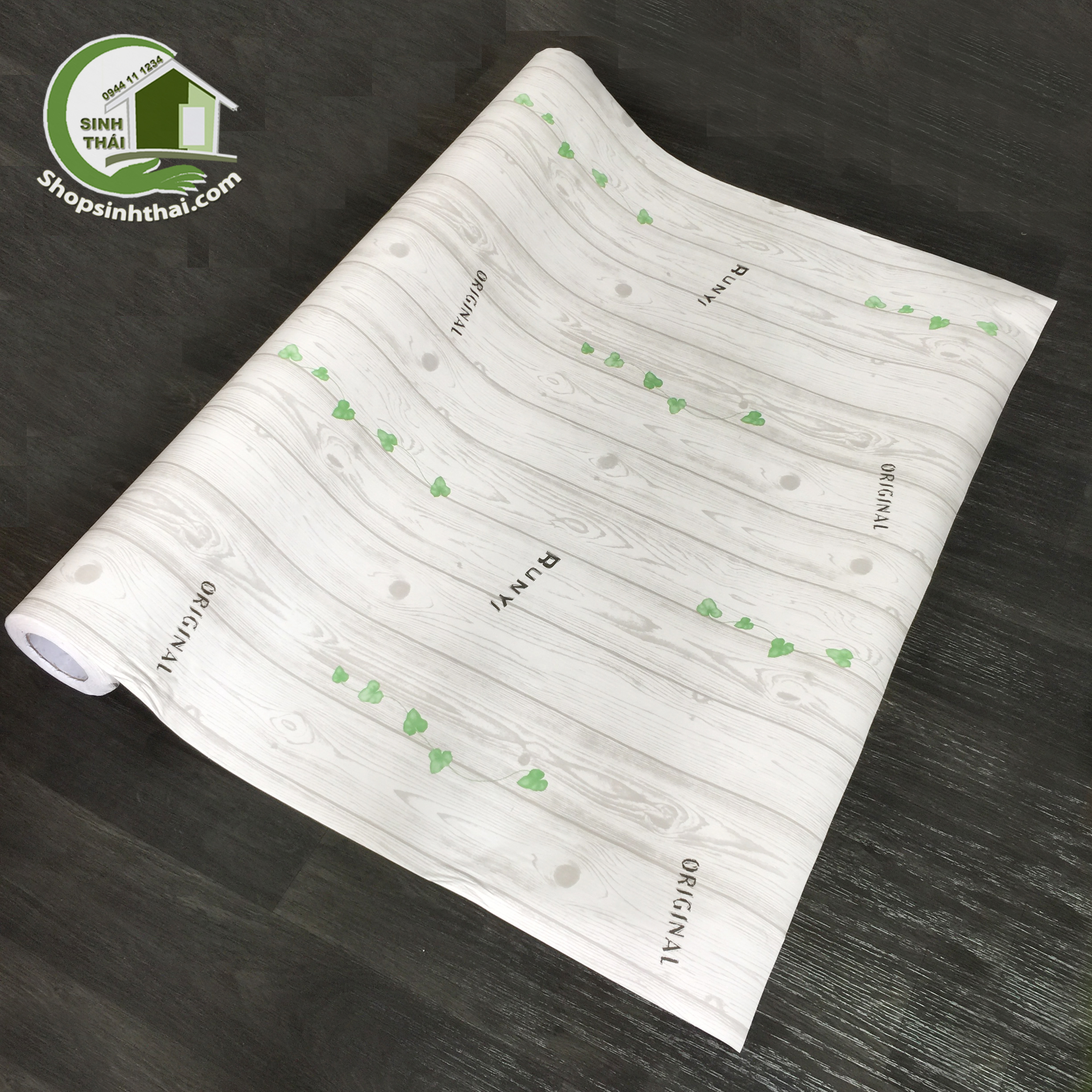 [HCM]Giấy Dán Tường Giả Gỗ Màu Trắng Có Dây Leo Xanh - [ 50cm x Khổ 120cm ] Có Sẵn Keo
