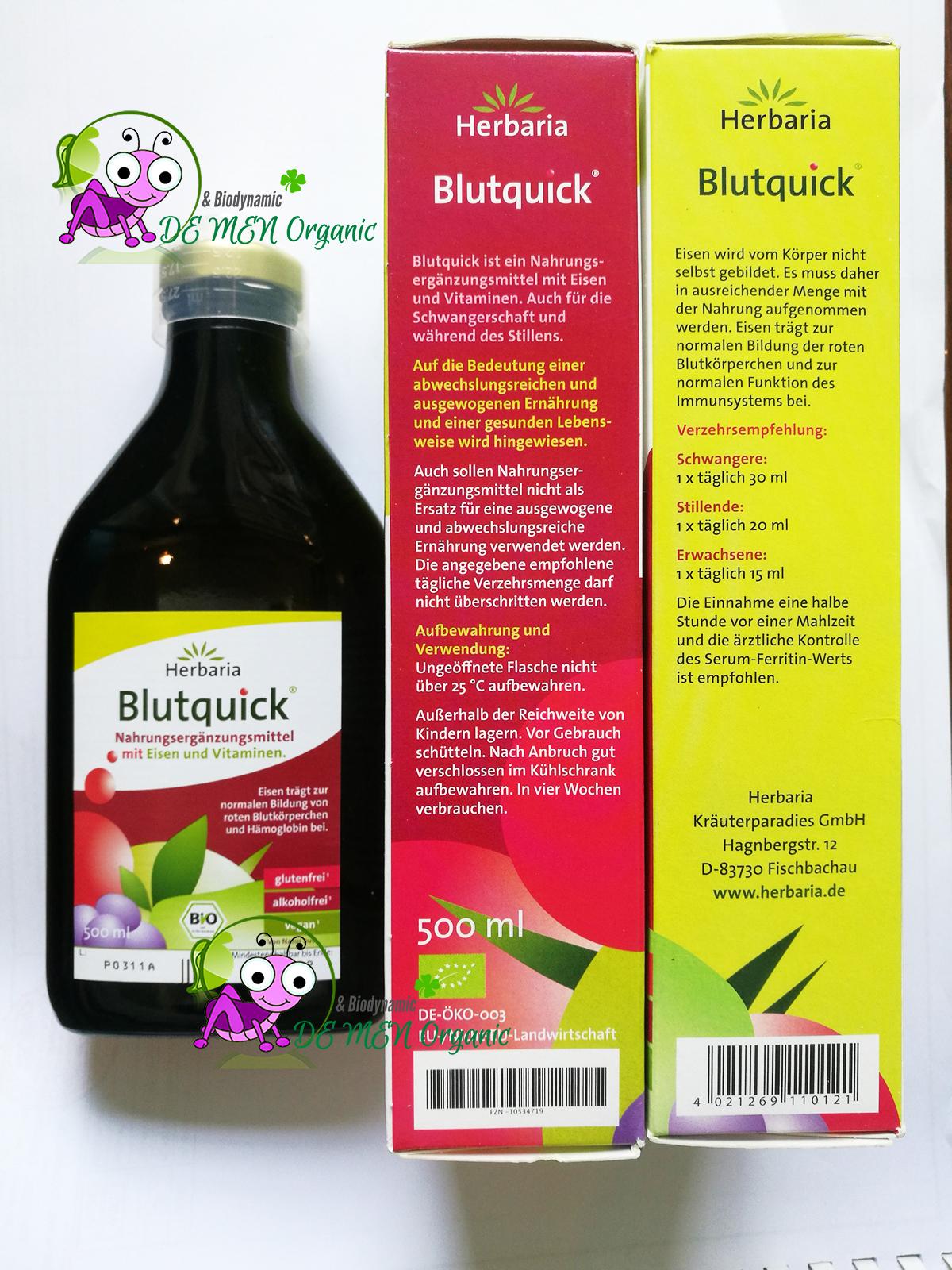 Dung Dịch Bổ Sung Sắt Hữu Cơ Blutquick Hebaria Đức (500 ml)