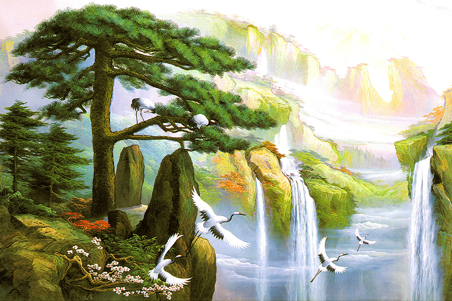 Tranh dán tường Cảnh Núi Non Hùng Vĩ trang trí bàn thờ nhiều kích thước CanhTho006