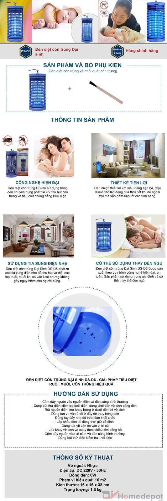 Đèn bắt muỗi Đại sinh DS-D6