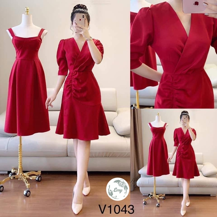 [HCM]ĐẦM ĐỎ CỔ V ĐỦ SIZE SMLXLXXL - V1043