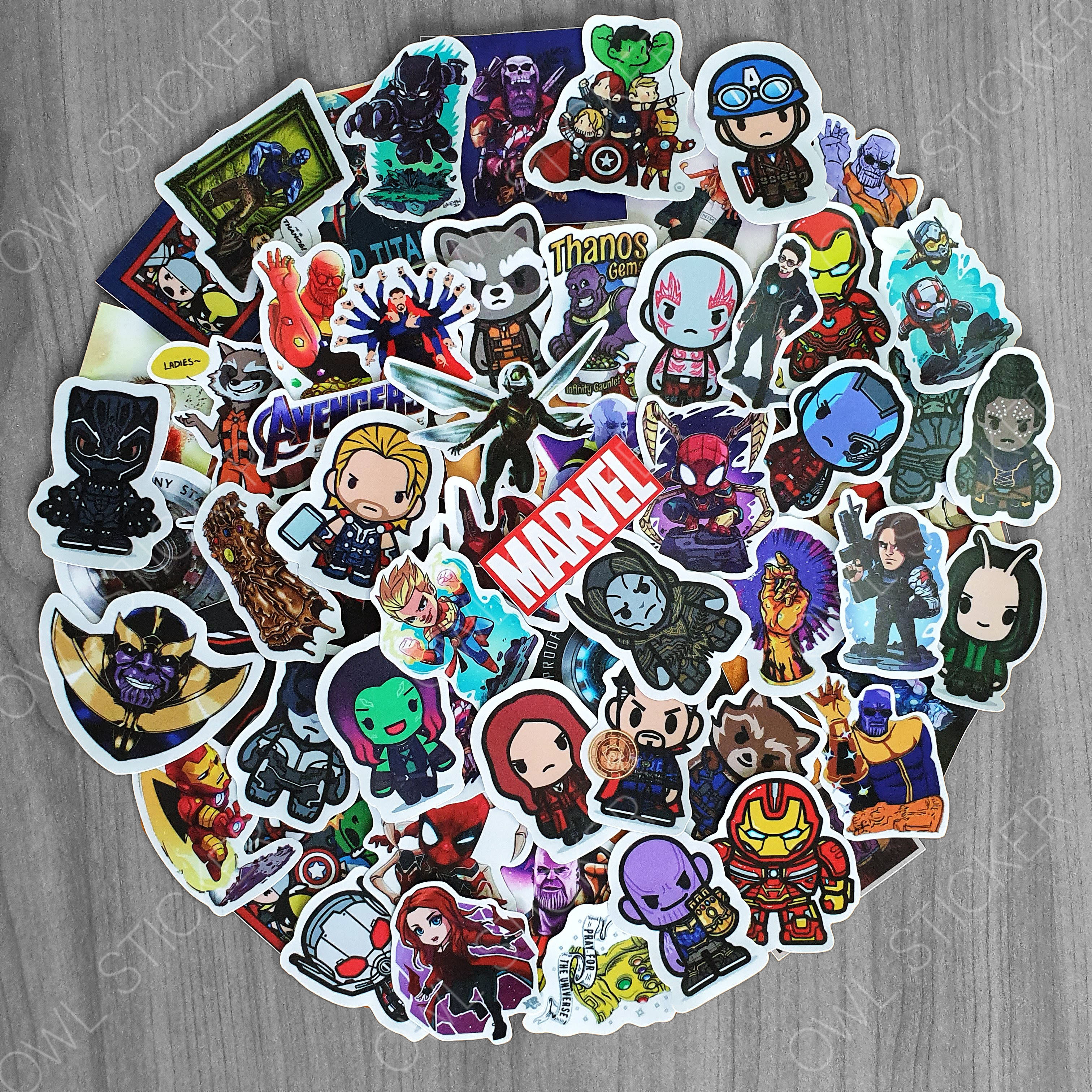 [HCM]Bộ hình dán MARVEL Ironman Captain America Hulk dễ thương sticker pvc chống nước cao cấp không bay màu - Owl Sticker
