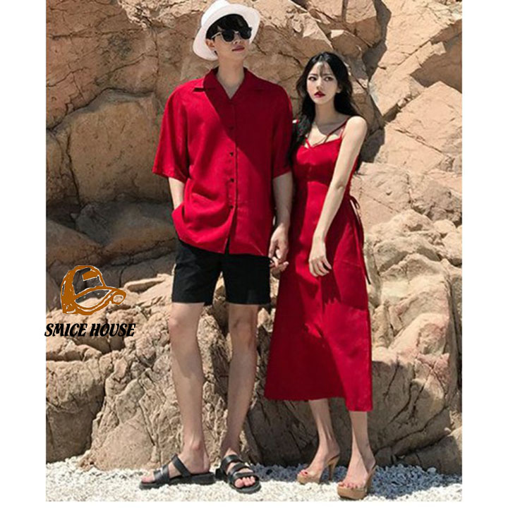Set sweatshirt couples go beautiful sea Đồ double male shirt dress with spaghetti straps red female travel calendar shooting Wedding high-grade