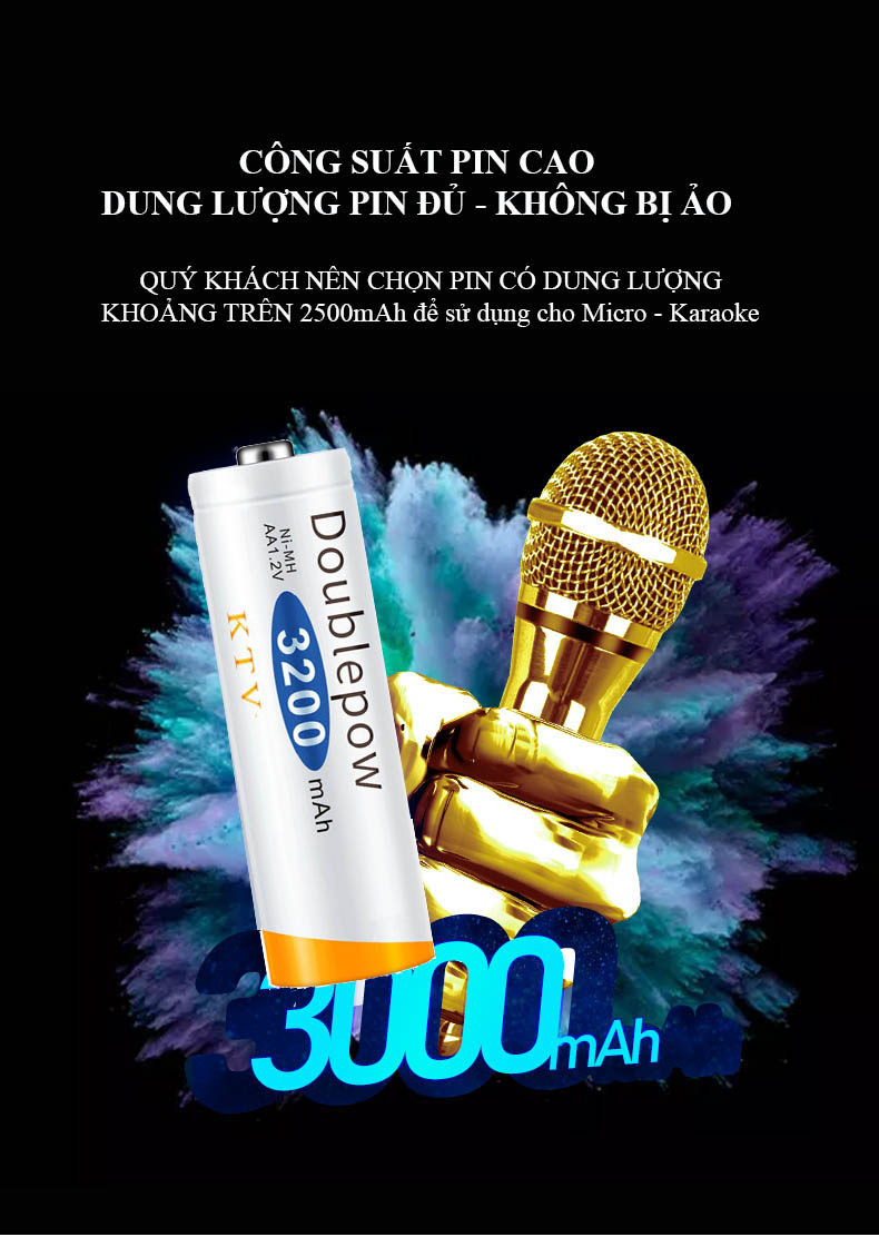 [Hộp 4 viên] Pin sạc AA 3200mAh Doublepow - chuyên dùng Micro, KTV- (màu cam)