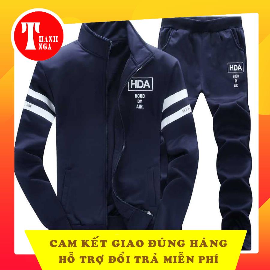 [ Voucher Giảm 50% ] Bộ Quần Áo Thu Đông Nam Dài Tay Khóa Kéo Họa Tiết HDA Phối Quần Dài Cạp Chun Bo Ống Phong Cách Trẻ Trung Thời Trang XƯỞNG MAY THANH NGA MEN QA 022