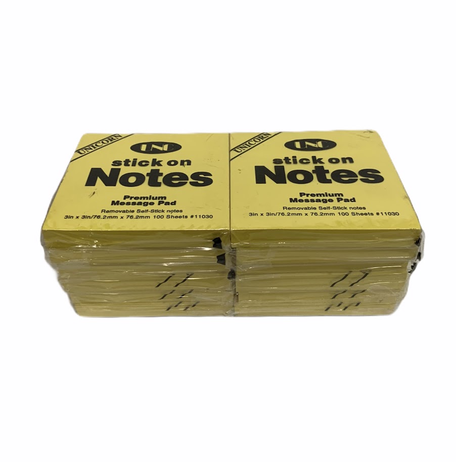 (Lot of 12 Stacks) Yellow Note Paper 3*3 Unc 7.6Cmx7.6Cm